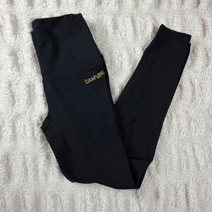 CAMBRO Womens High Waisted Athletic Leggings Black Gold Skull Logo Small
